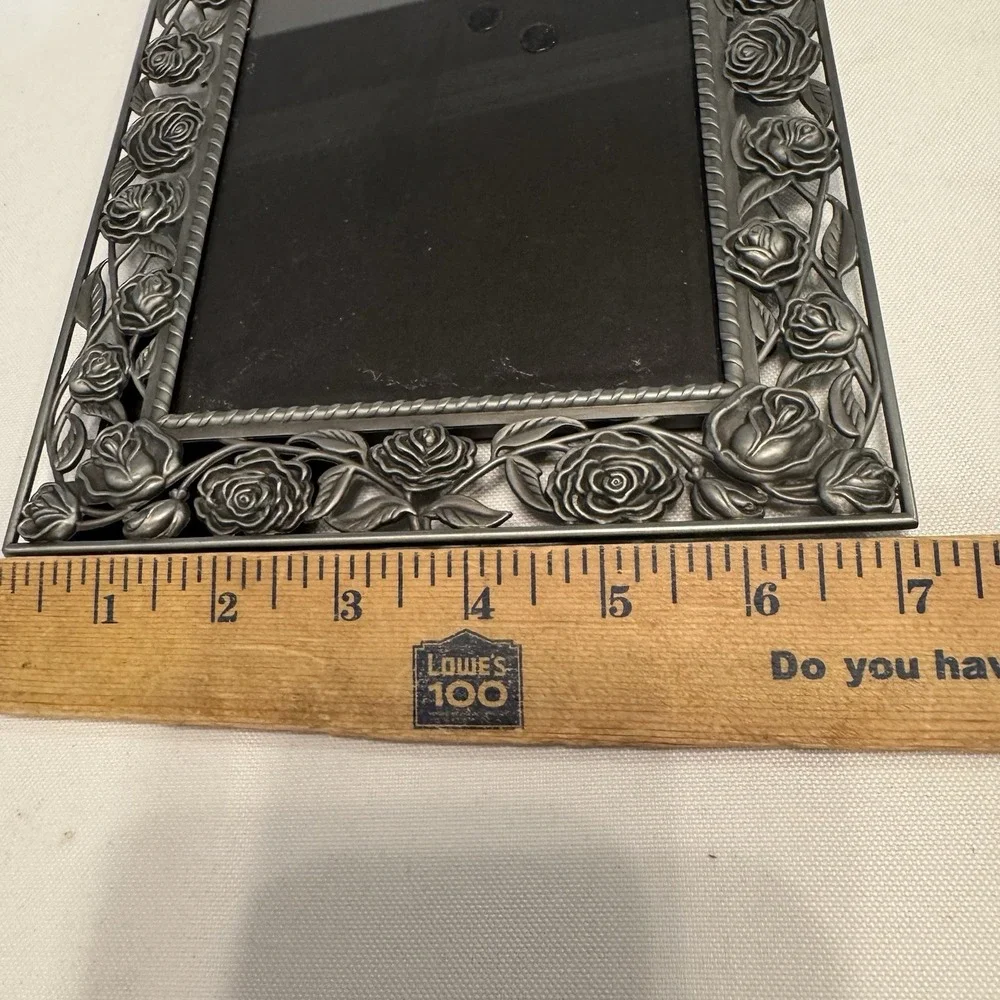 Vintage Silver Filigree Metal 7x9 Photo Frame Floral Ornate Wedding Decor VTG